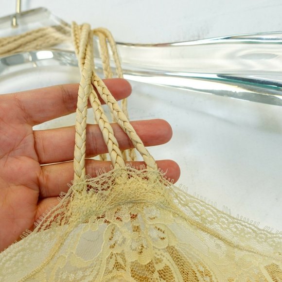 TOPSHOP Womens Ivory Cami Blouse 2P XSP Halter Floral Lace Sheer Braided Pleated - Picture 7 of 12